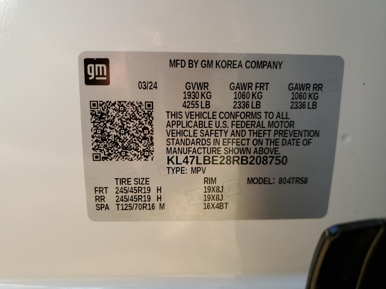 2024 BUICK ENVISTA SPORT TOURING VIN:KL47LBE28RB208750