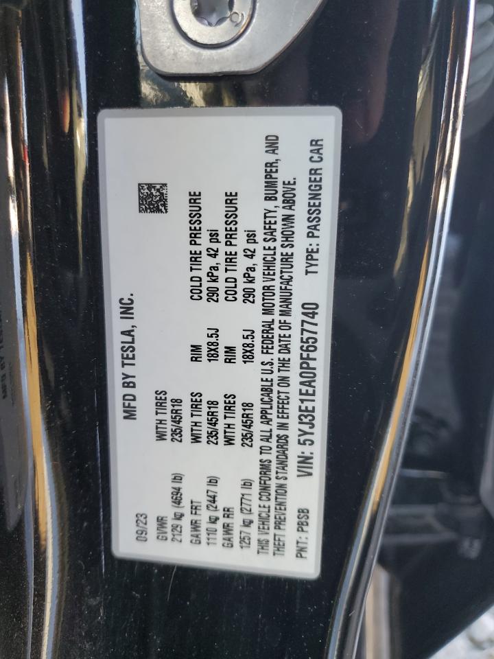 2023 TESLA MODEL 3 VIN:5YJ3E1EA0PF657740