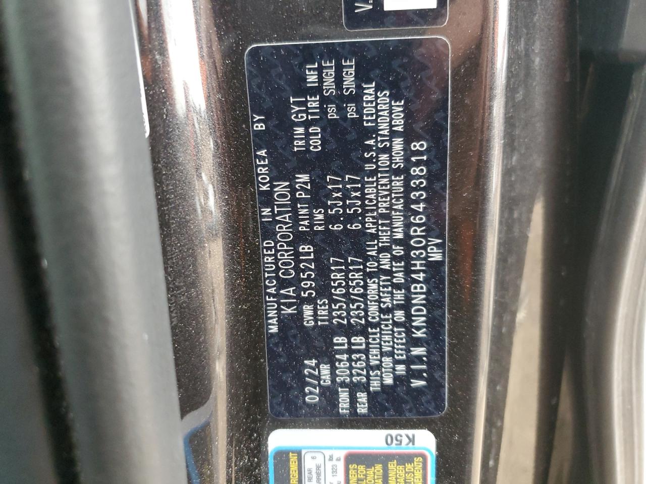 2024 KIA CARNIVAL LX VIN:KNDNB4H30R6433818