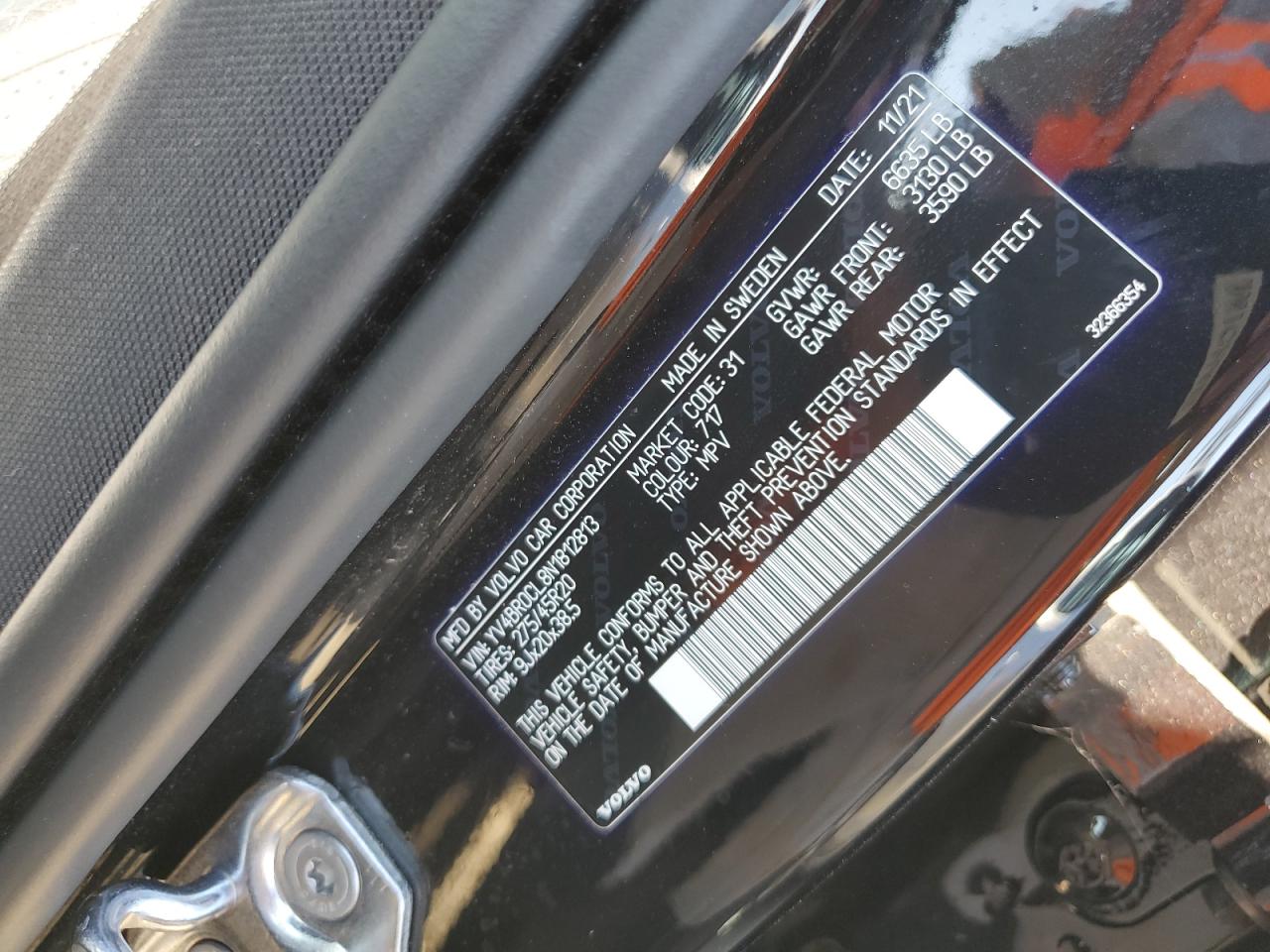 2022 VOLVO XC90 T8 RECHARGE INSCRIPTION VIN:YV4BR0CL8N1812813