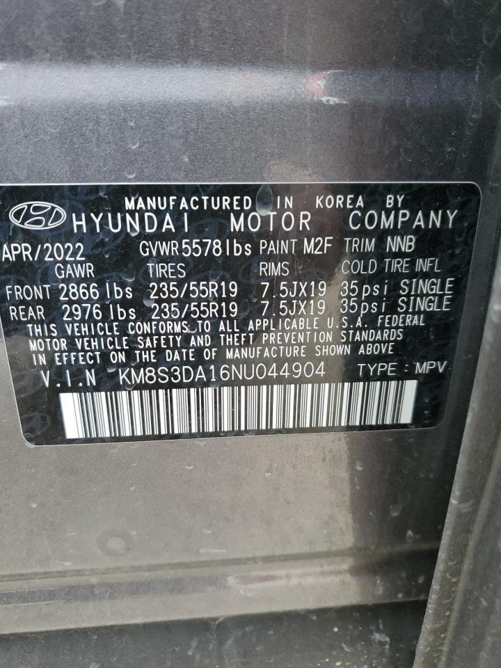 2022 HYUNDAI SANTA FE SEL PREMIUM VIN:KM8S3DA16NU044904