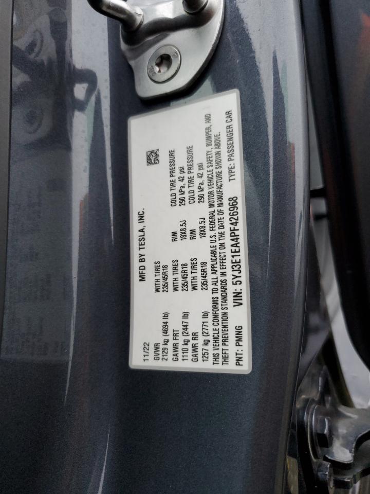 2023 TESLA MODEL 3 VIN:5YJ3E1EA4PF426968