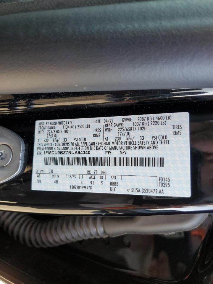 2022 FORD ESCAPE SE VIN:1FMCU0BZ7NUA94340