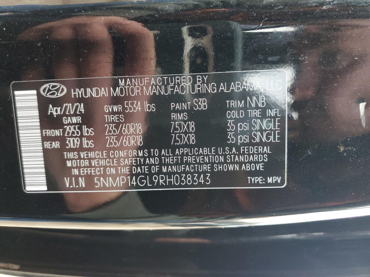 2024 HYUNDAI SANTA FE SE VIN:5NMP14GL9RH038343