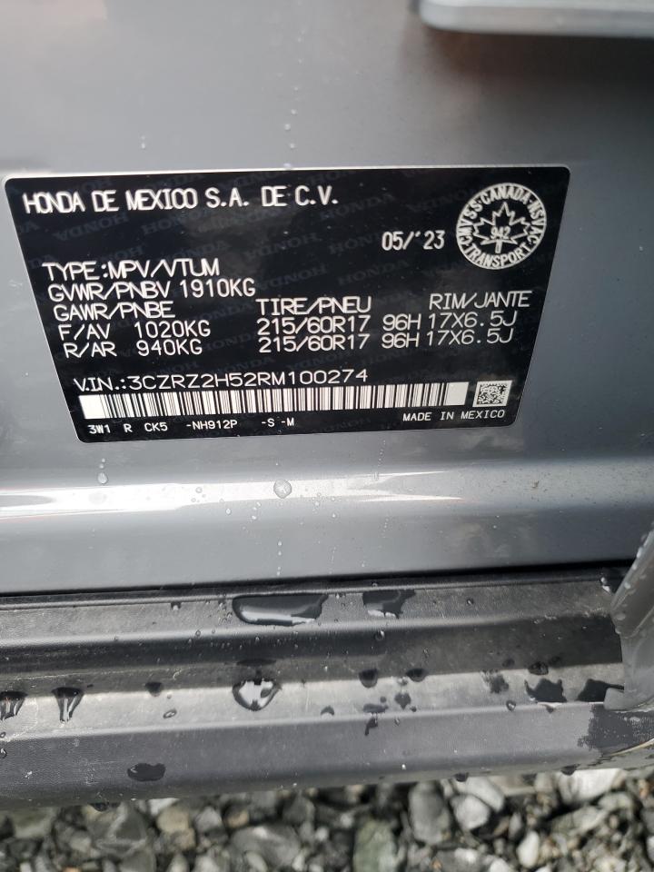 2024 HONDA HR-V SPORT VIN:3CZRZ2H52RM100274