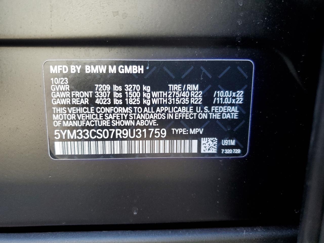 2024 BMW XM LABEL VIN:5YM33CS07R9U31759