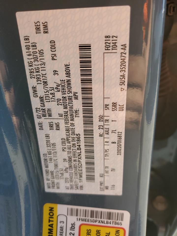 2022 FORD BRONCO BASE VIN:1FMEE5DPXNLB41865