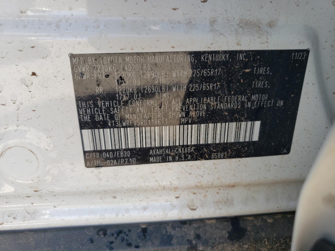 2024 TOYOTA RAV4 LE VIN:4T3LWRFV5RU118671