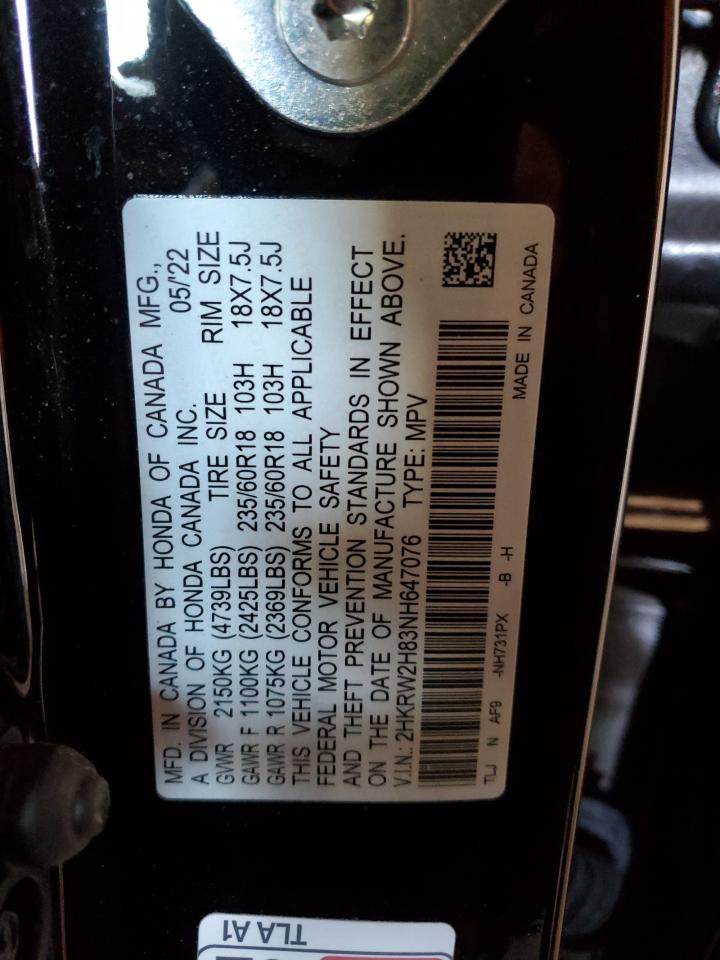 2022 HONDA CR-V EXL VIN:2HKRW2H83NH647076