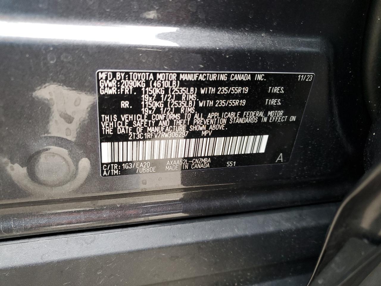 2024 TOYOTA RAV4 XLE PREMIUM VIN:2T3C1RFV7RW306297