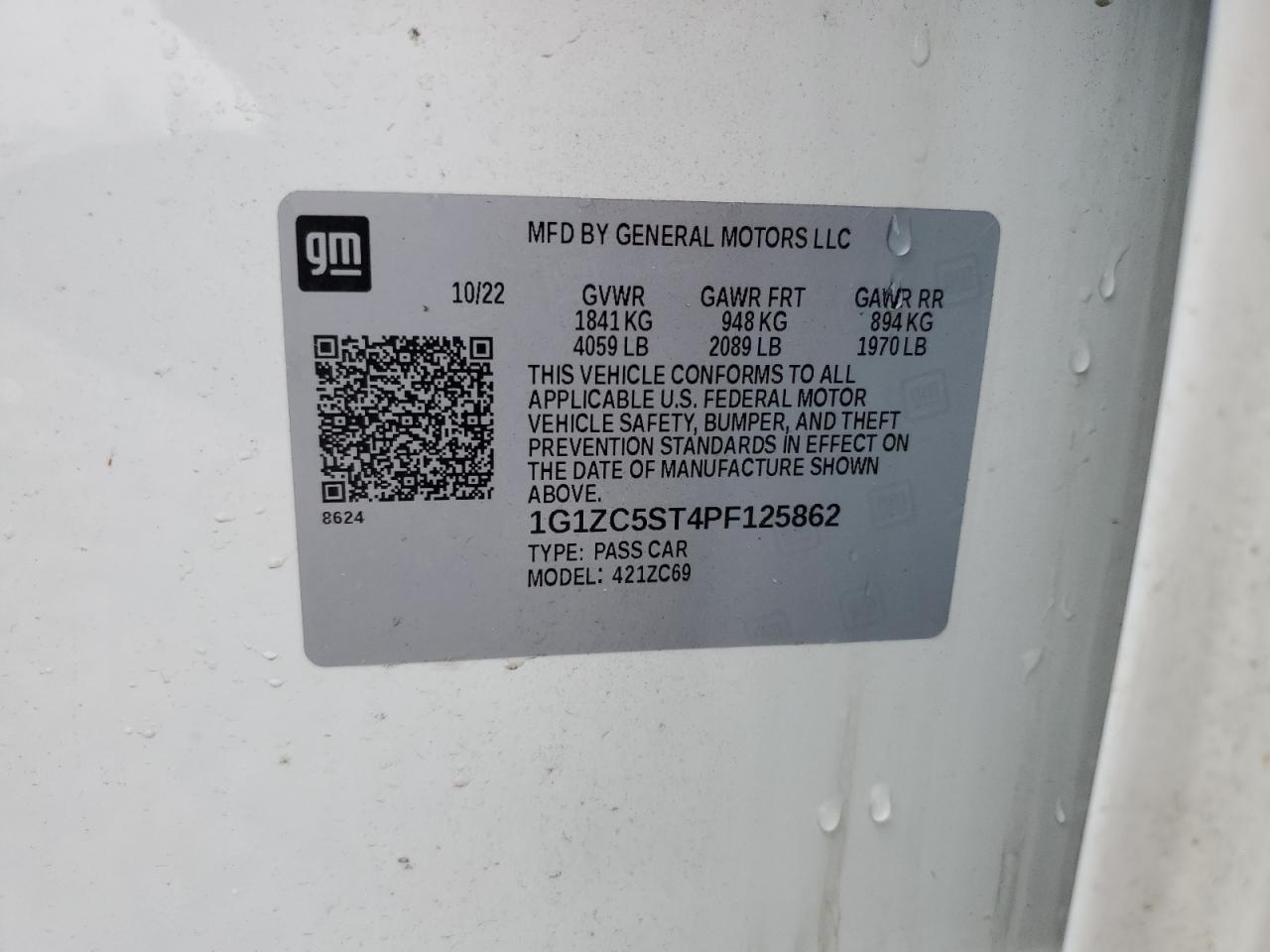 2023 CHEVROLET MALIBU LS VIN:1G1ZC5ST4PF125862