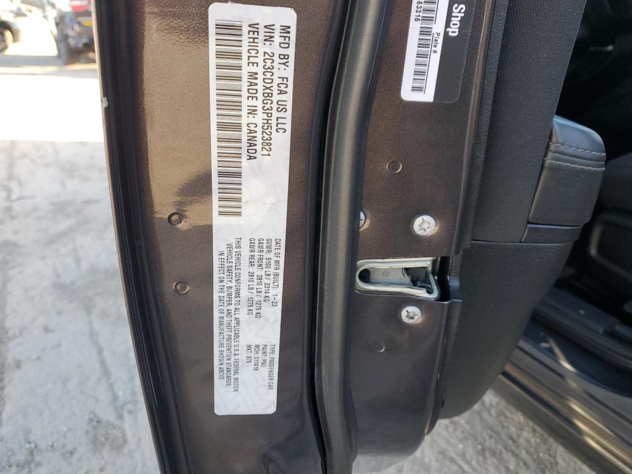 2023 DODGE CHARGER SXT VIN:2C3CDXBG3PH523821