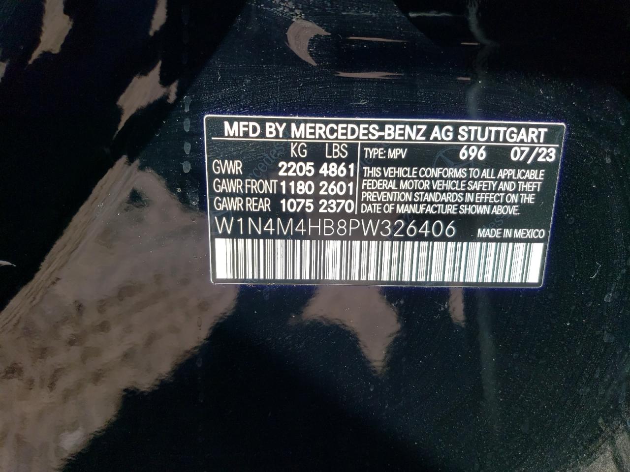 2023 MERCEDES-BENZ GLB 250 4MATIC VIN:W1N4M4HB8PW326406