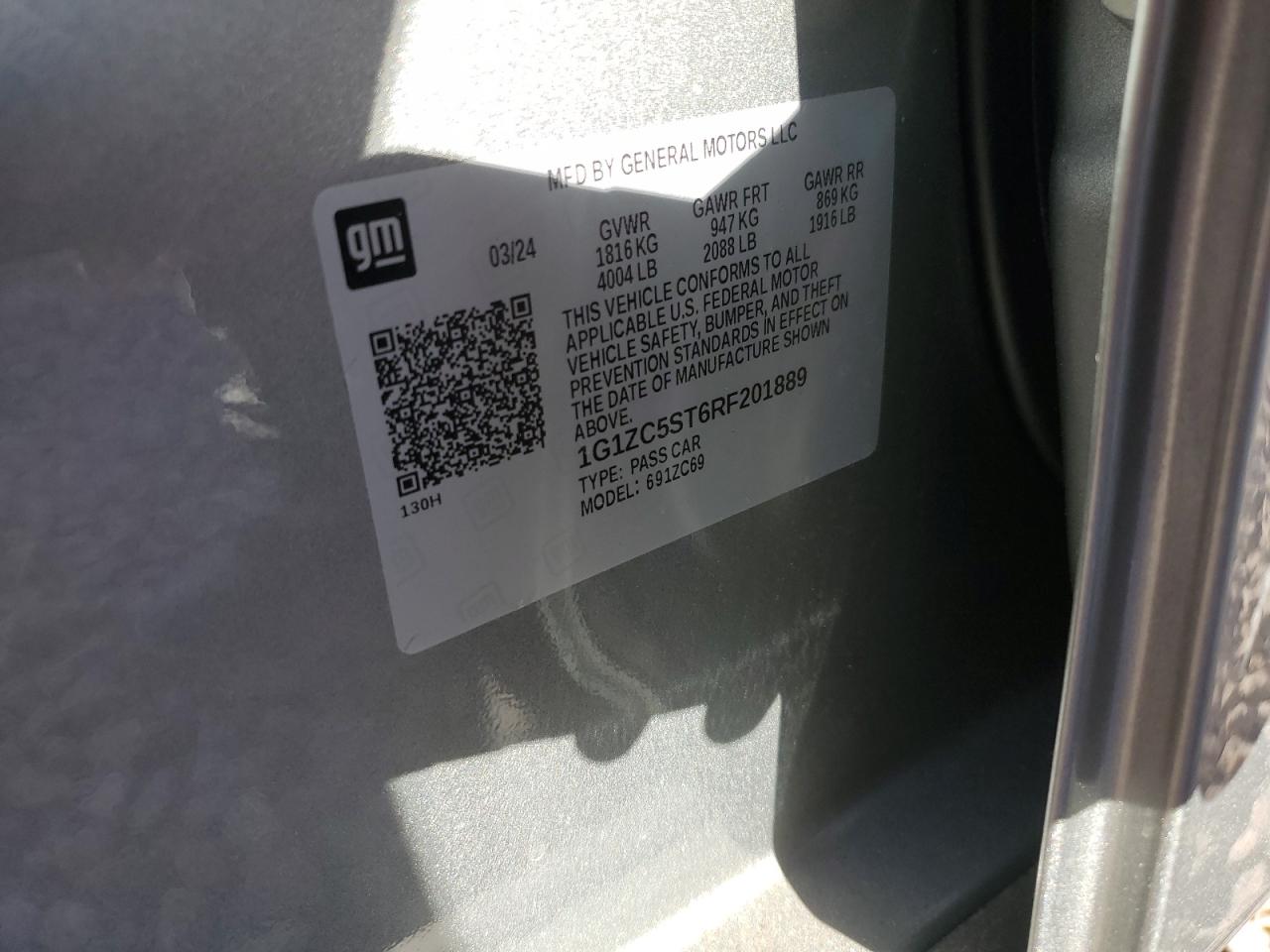 2024 CHEVROLET MALIBU LS VIN:1G1ZC5ST6RF201889