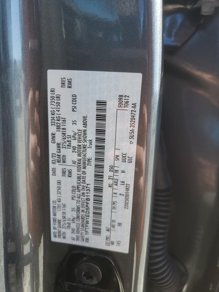 2023 FORD F150 SUPERCREW VIN:1FTFW1ED5PFB11371