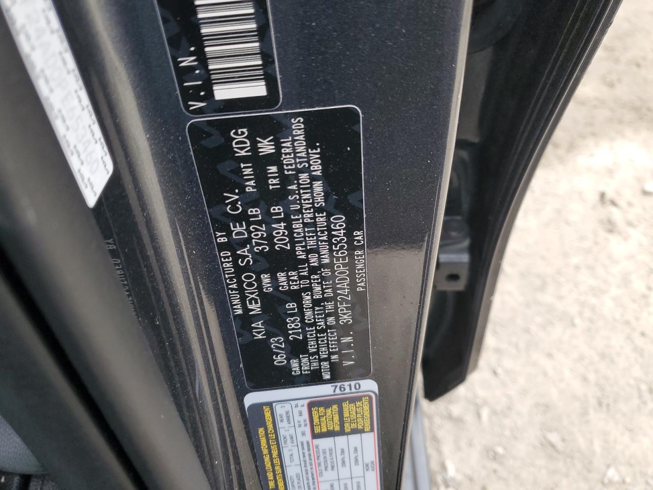 2023 KIA FORTE LX VIN:3KPF24AD0PE653460