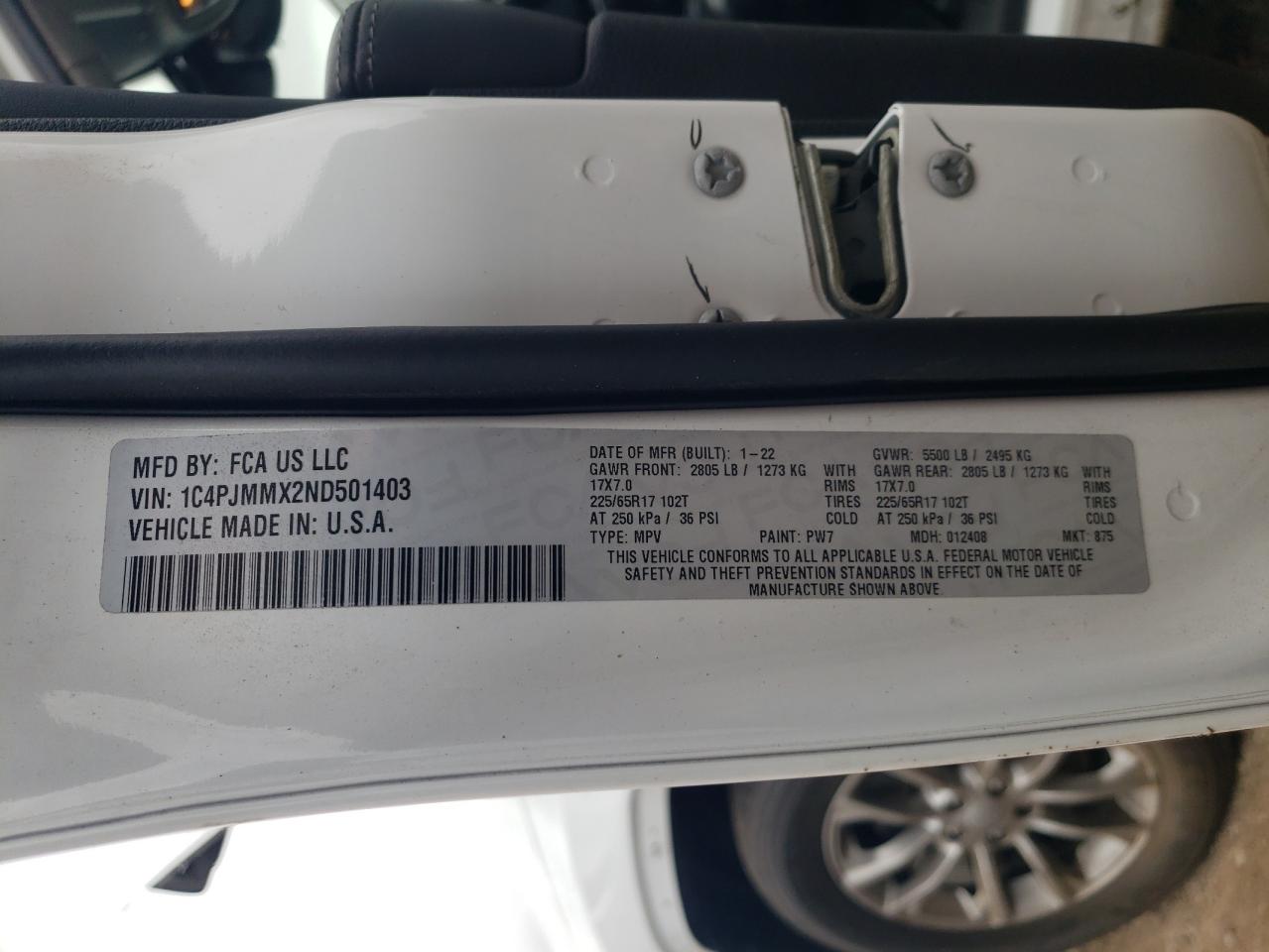2022 JEEP CHEROKEE LATITUDE LUX VIN:1C4PJMMX2ND501403