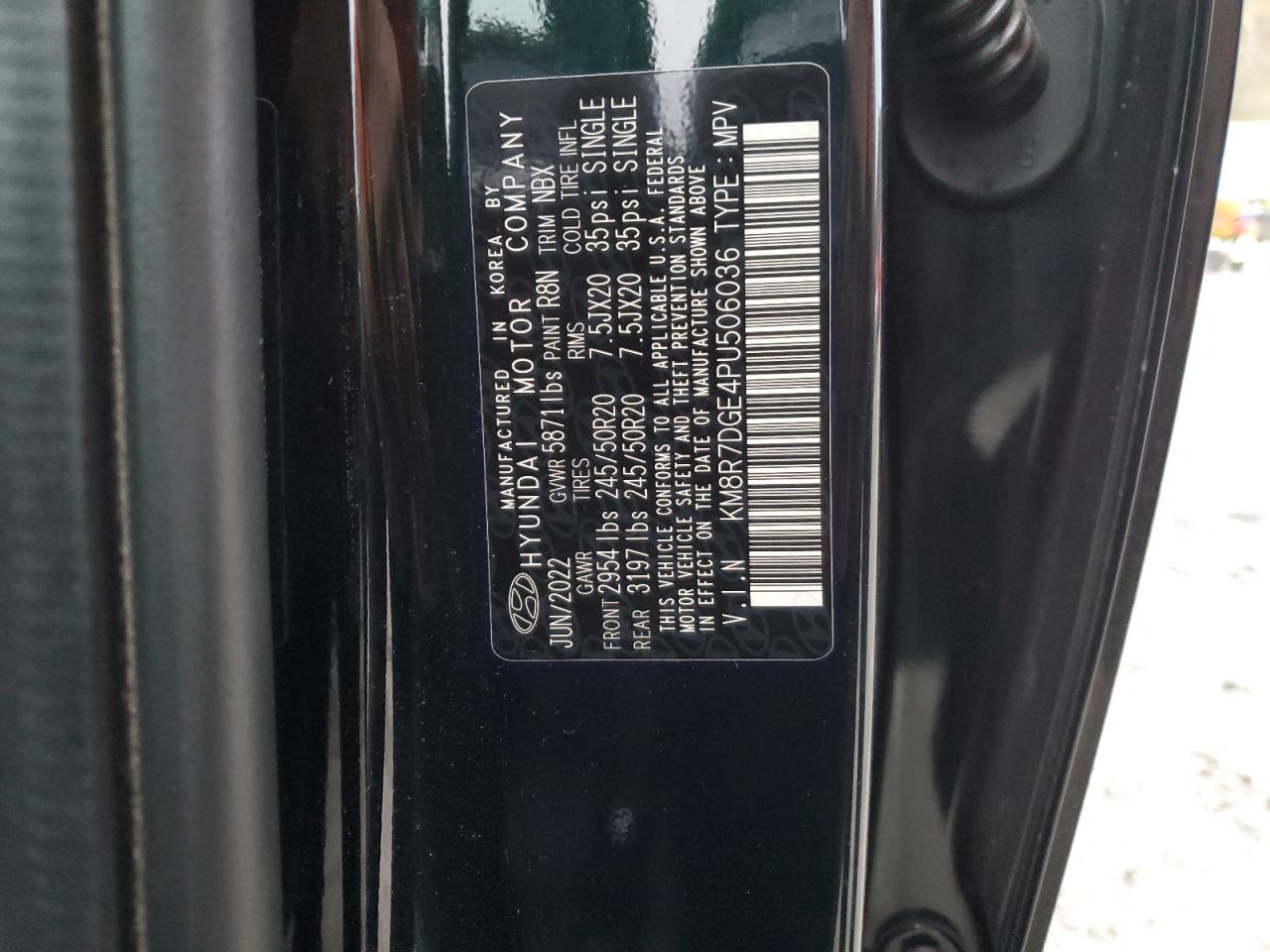 2023 HYUNDAI PALISADE CALLIGRAPHY VIN:KM8R7DGE4PU506036