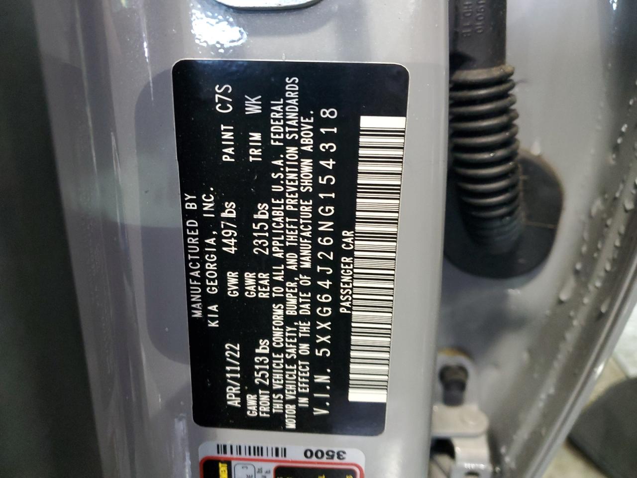 2022 KIA K5 GT LINE VIN:5XXG64J26NG154318