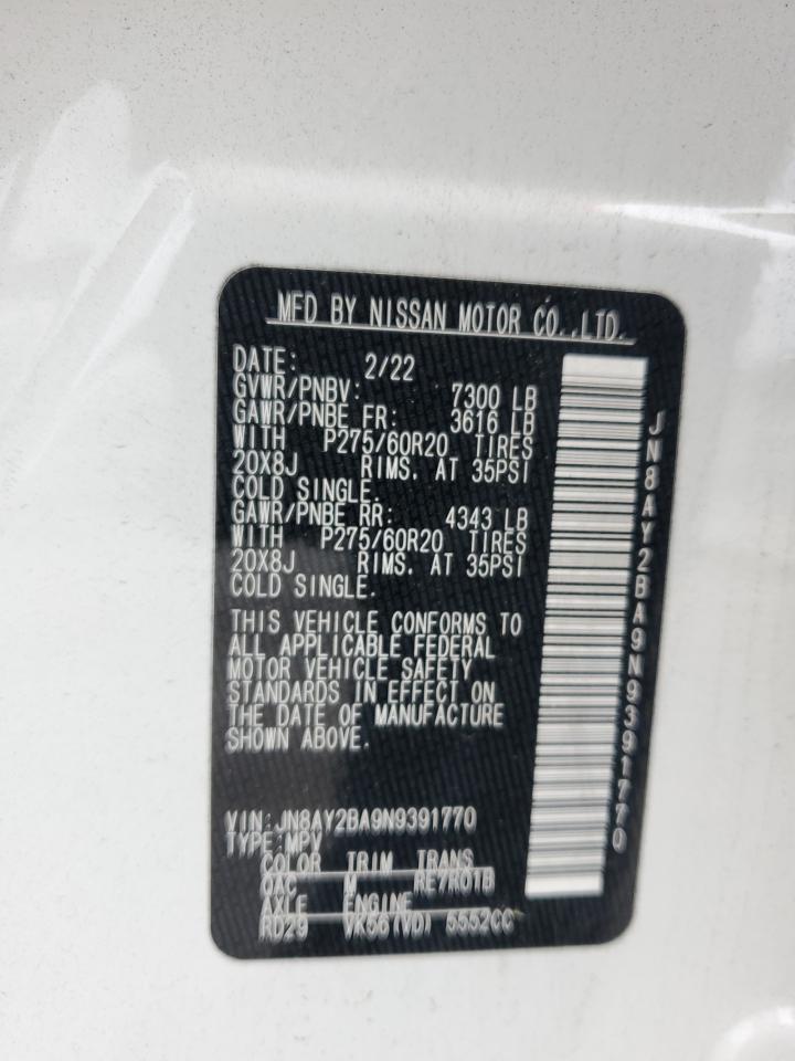 2022 NISSAN ARMADA SL VIN:JN8AY2BA9N9391770