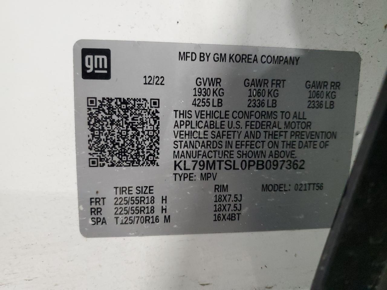 2023 CHEVROLET TRAILBLAZER RS VIN:KL79MTSL0PB097362