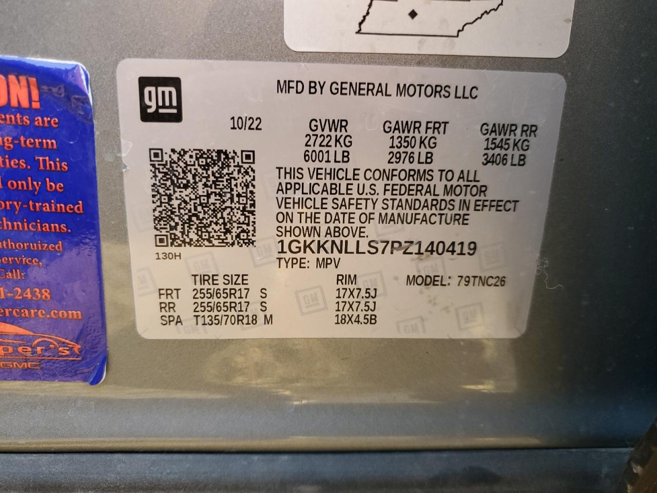 2023 GMC ACADIA AT4 VIN:1GKKNLLS7PZ140419