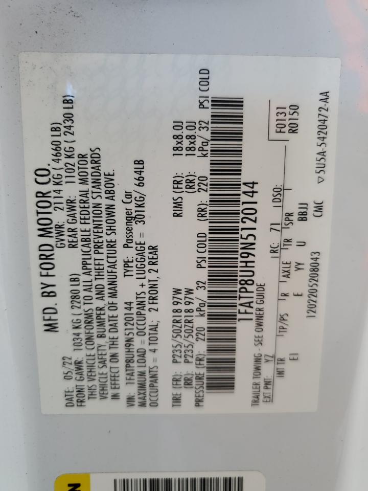 2022 FORD MUSTANG VIN:1FATP8UH9N5120144