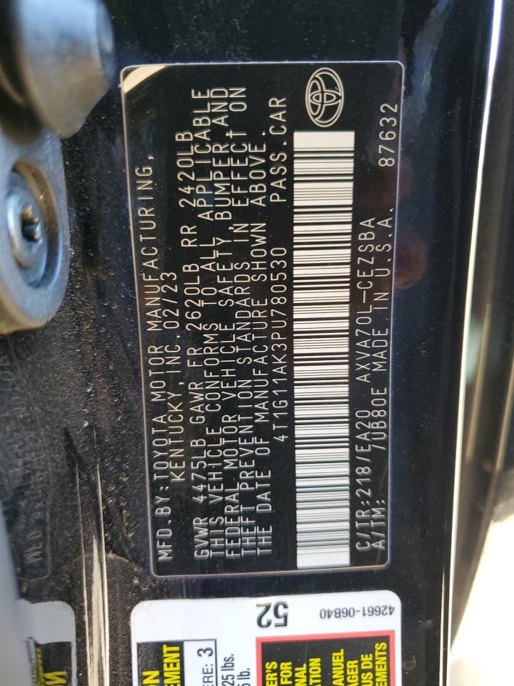 2023 TOYOTA CAMRY SE NIGHT SHADE VIN:4T1G11AK3PU780530