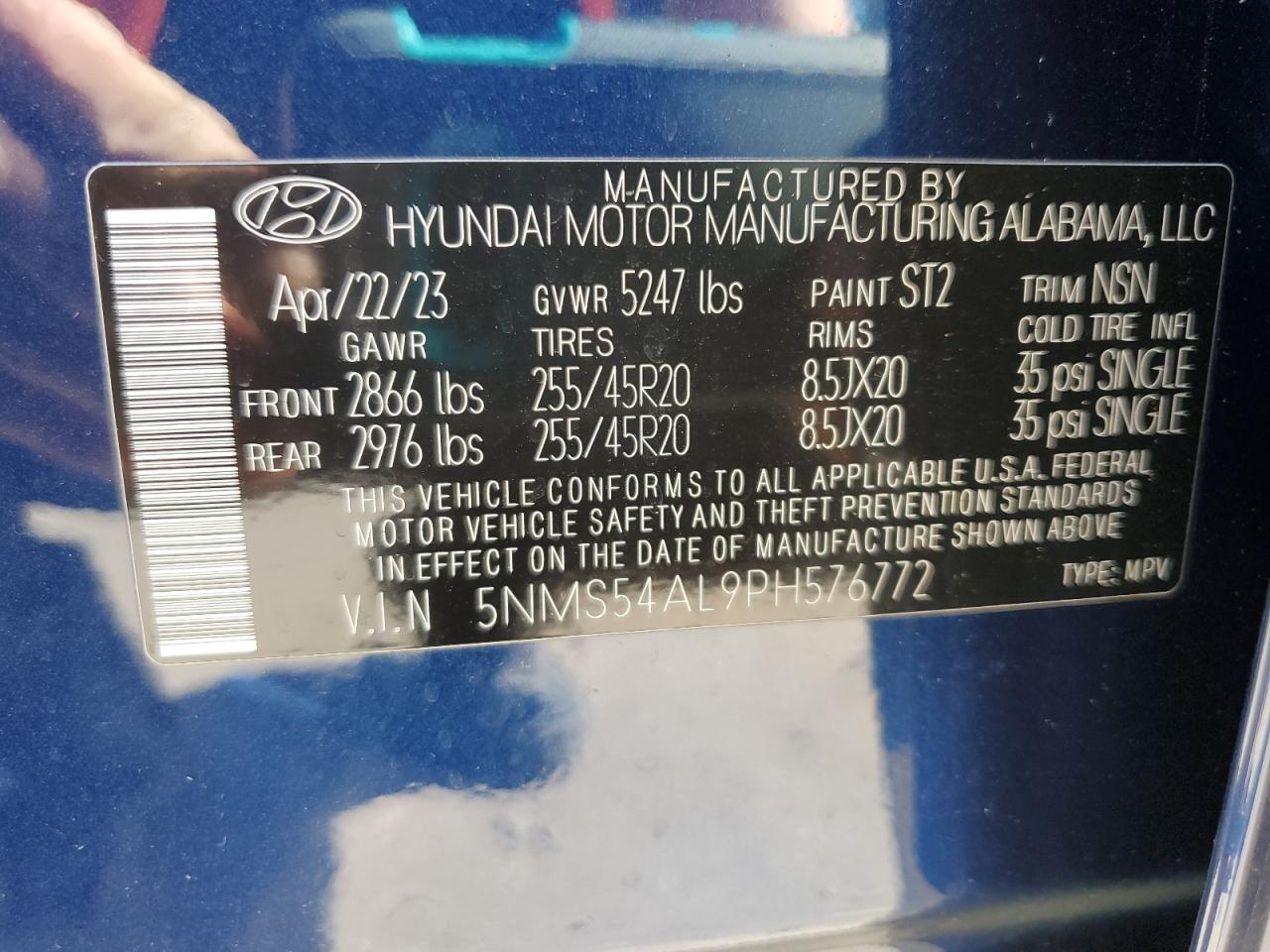 2023 HYUNDAI SANTA FE CALLIGRAPHY VIN:5NMS54AL9PH576772
