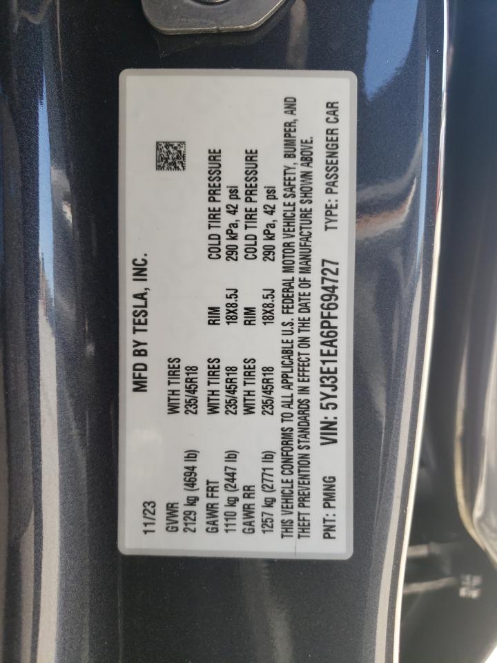 2023 TESLA MODEL 3 VIN:5YJ3E1EA6PF694727