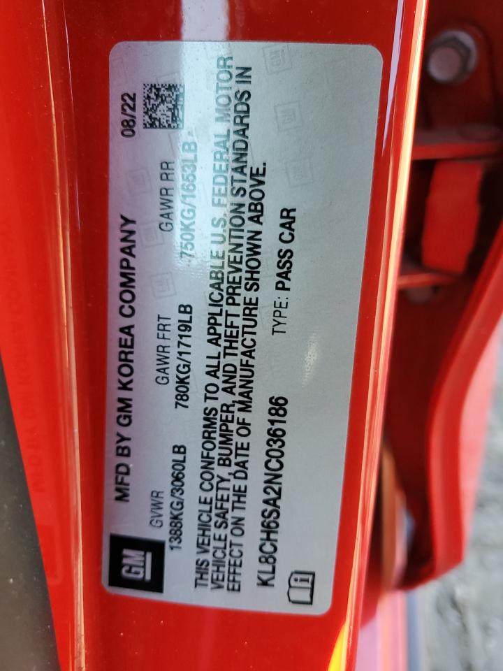 2022 CHEVROLET SPARK ACTIV VIN:KL8CH6SA2NC036186