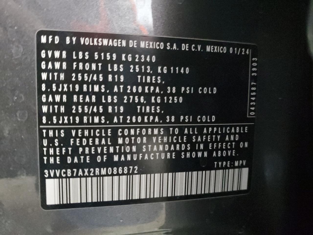 2024 VOLKSWAGEN TIGUAN SE R-LINE BLACK VIN:3VVCB7AX2RM086872