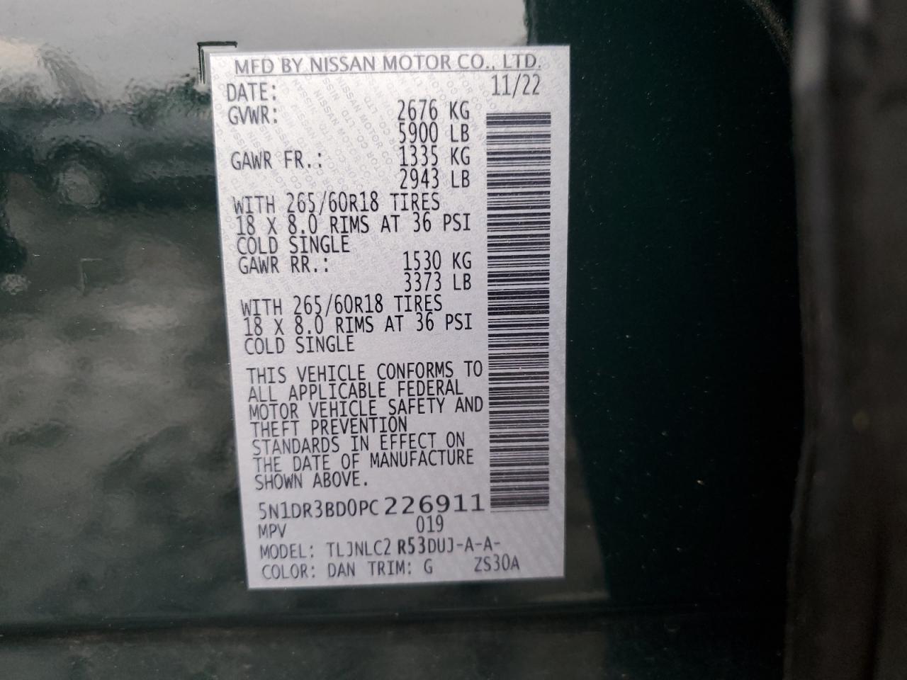 2023 NISSAN PATHFINDER SV VIN:5N1DR3BD0PC226911