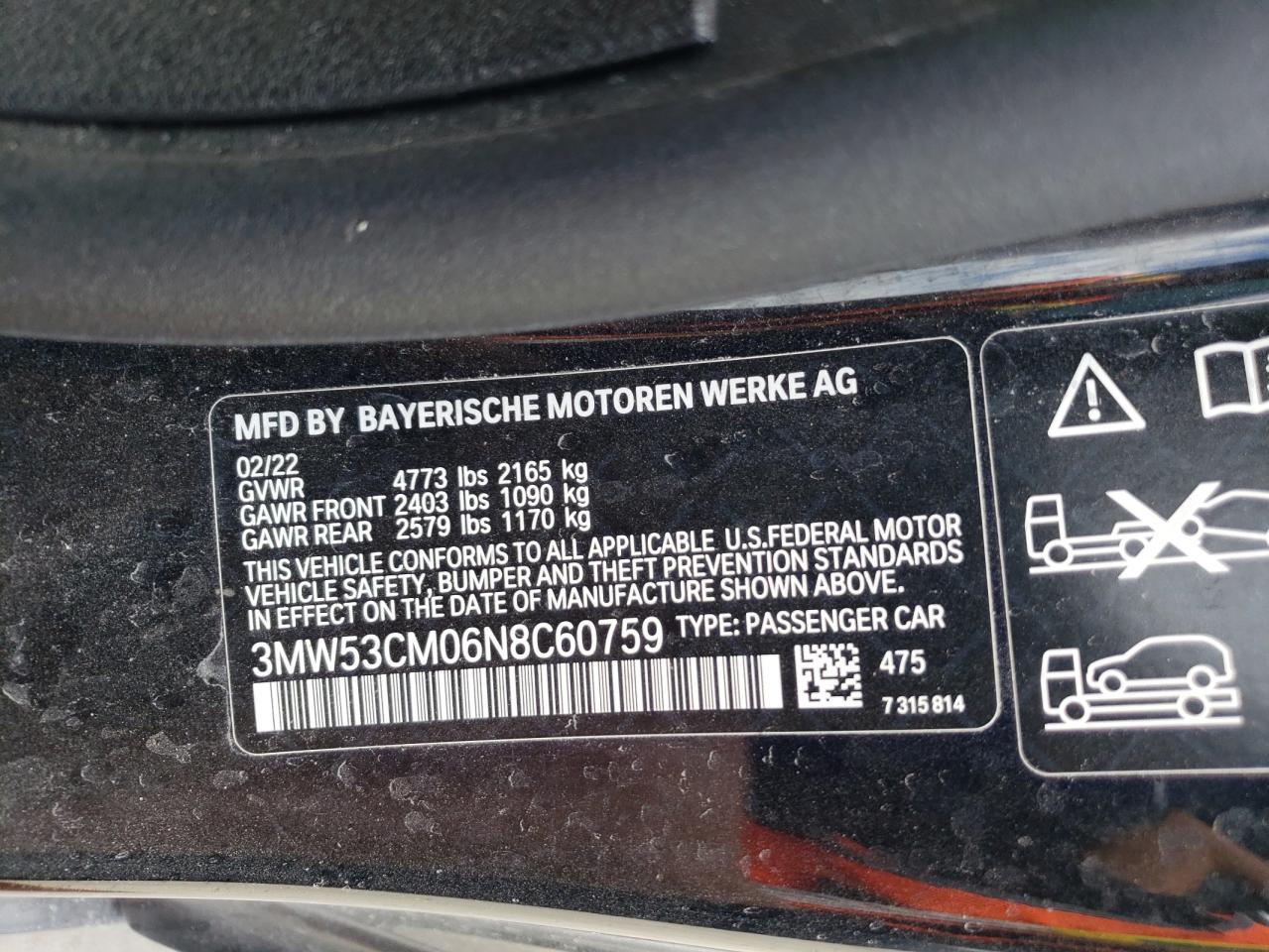 2022 BMW M240XI VIN:3MW53CM06N8C60759