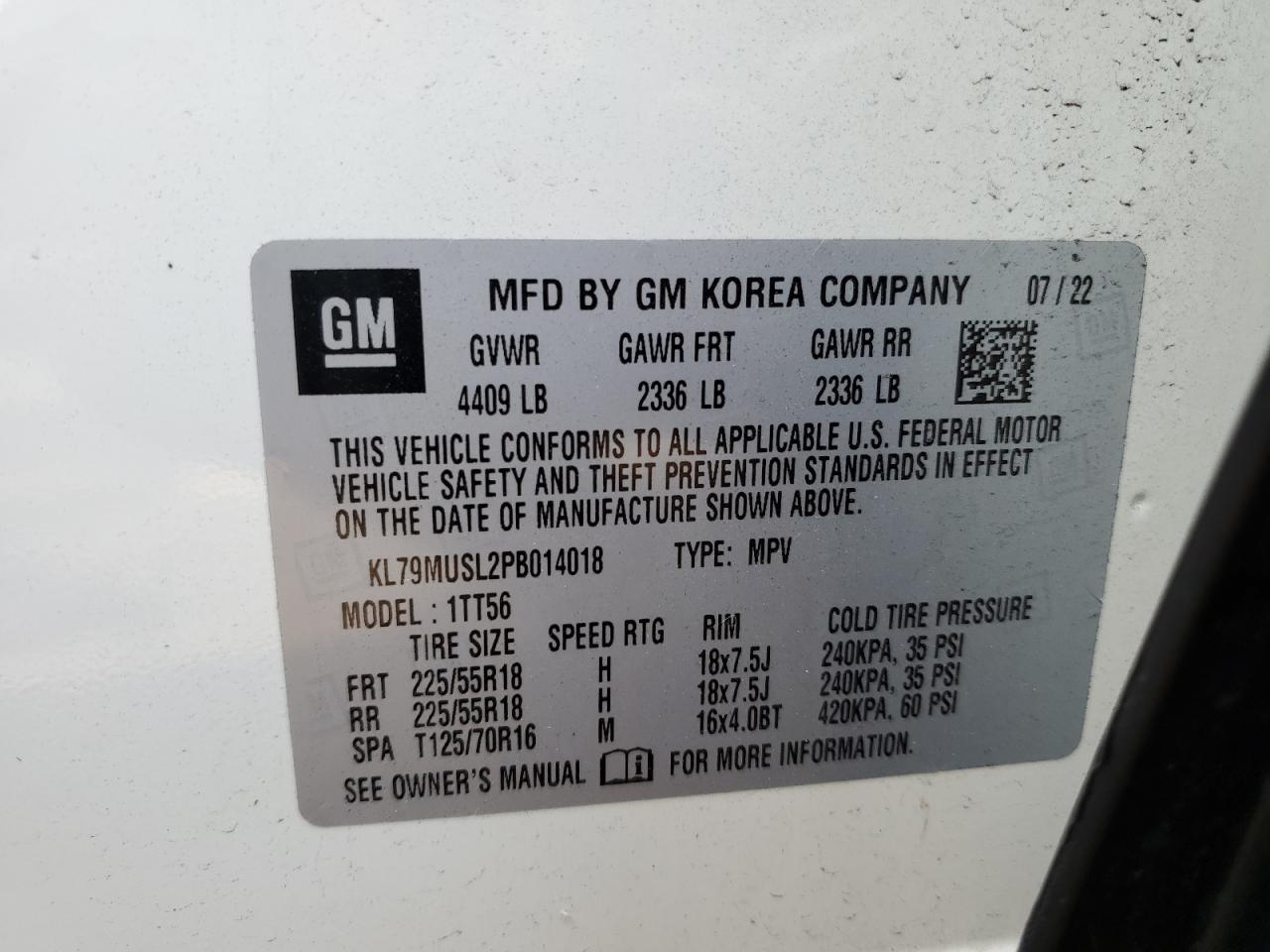 2023 CHEVROLET TRAILBLAZER RS VIN:KL79MUSL2PB014018