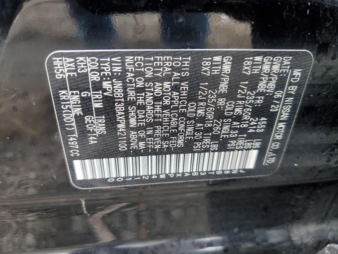 2023 NISSAN ROGUE SV VIN:JN8BT3BAXPW421100