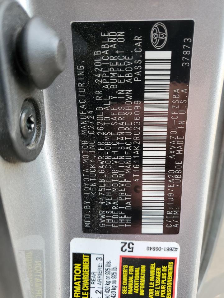 2024 TOYOTA CAMRY SE NIGHT SHADE VIN:4T1G11AK2RU236099