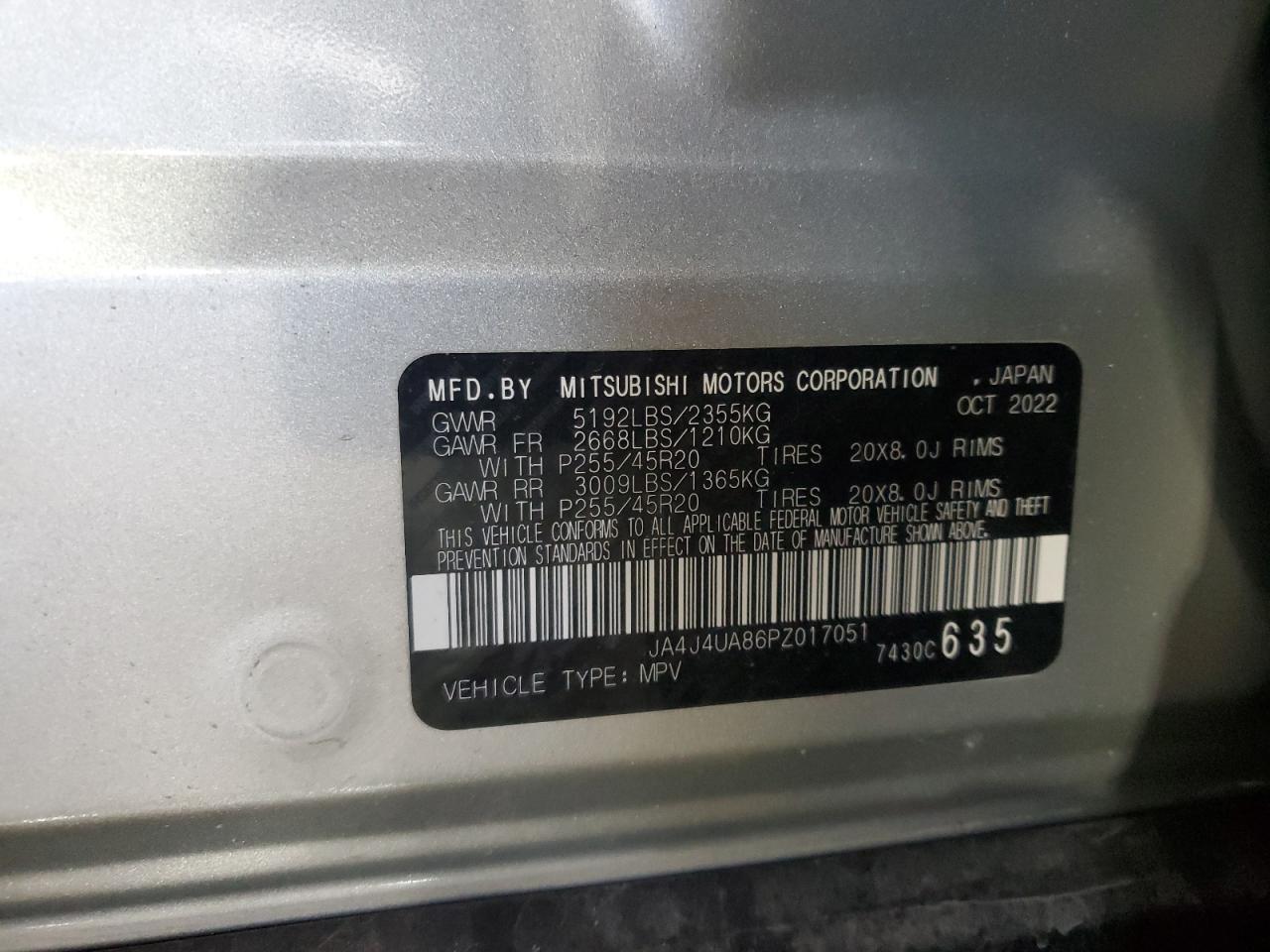 2023 MITSUBISHI OUTLANDER SE VIN:JA4J4UA86PZ017051