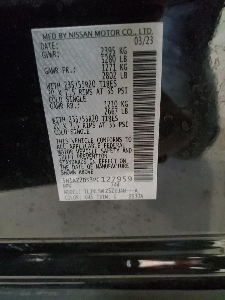2023 NISSAN MURANO PLATINUM VIN:5N1AZ2DS3PC127959