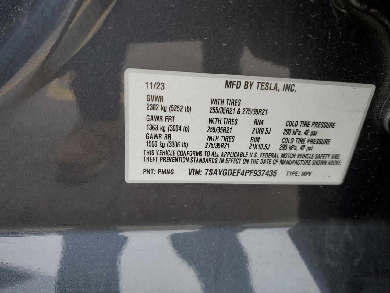 2023 TESLA MODEL Y VIN:7SAYGDEF4PF937435