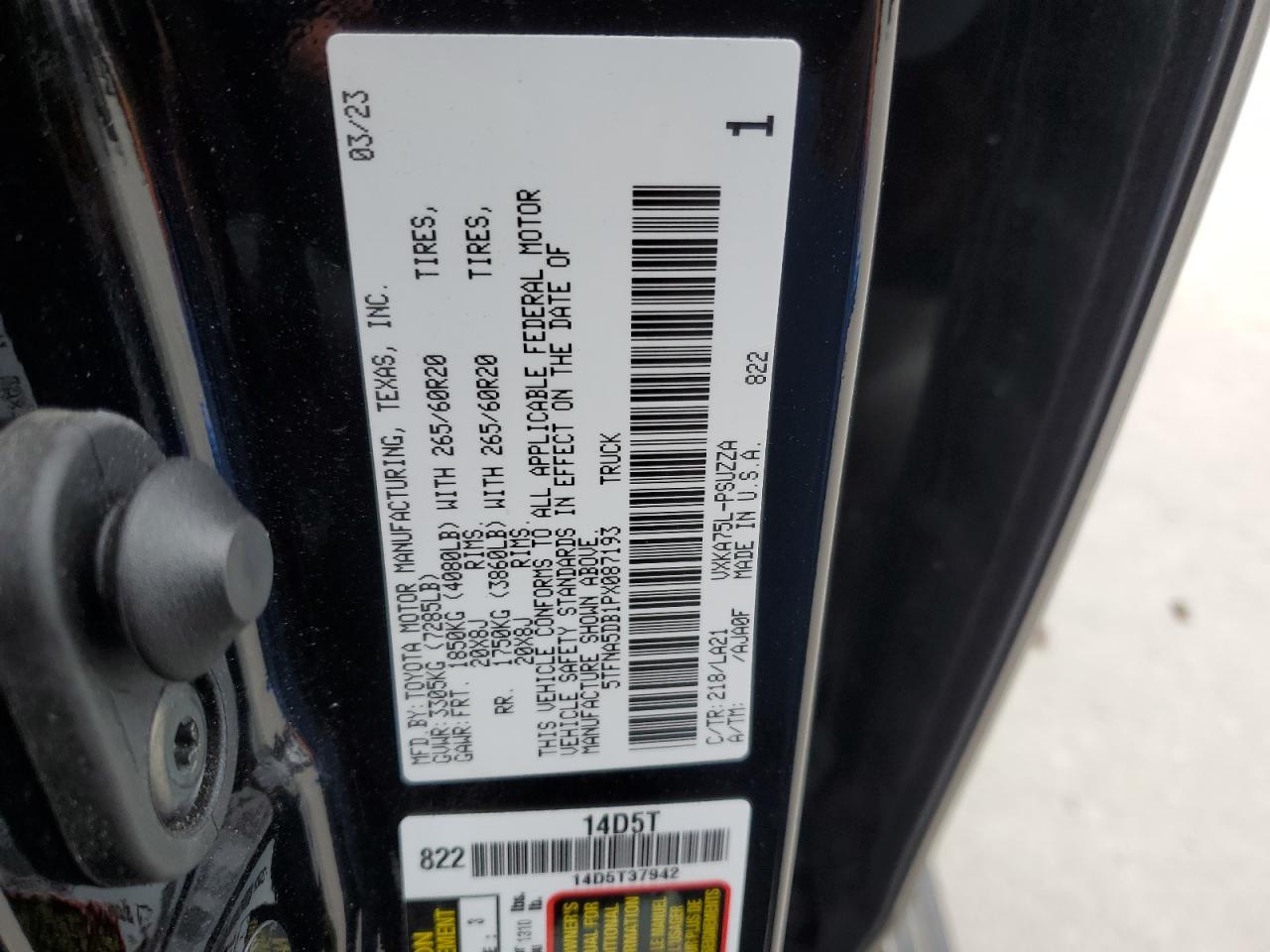 2023 TOYOTA TUNDRA CREWMAX PLATINUM VIN:5TFNA5DB1PX087193