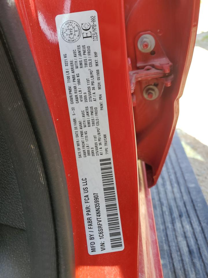 2022 RAM 1500 SPORT VIN:1C6SRFVT4NN359907