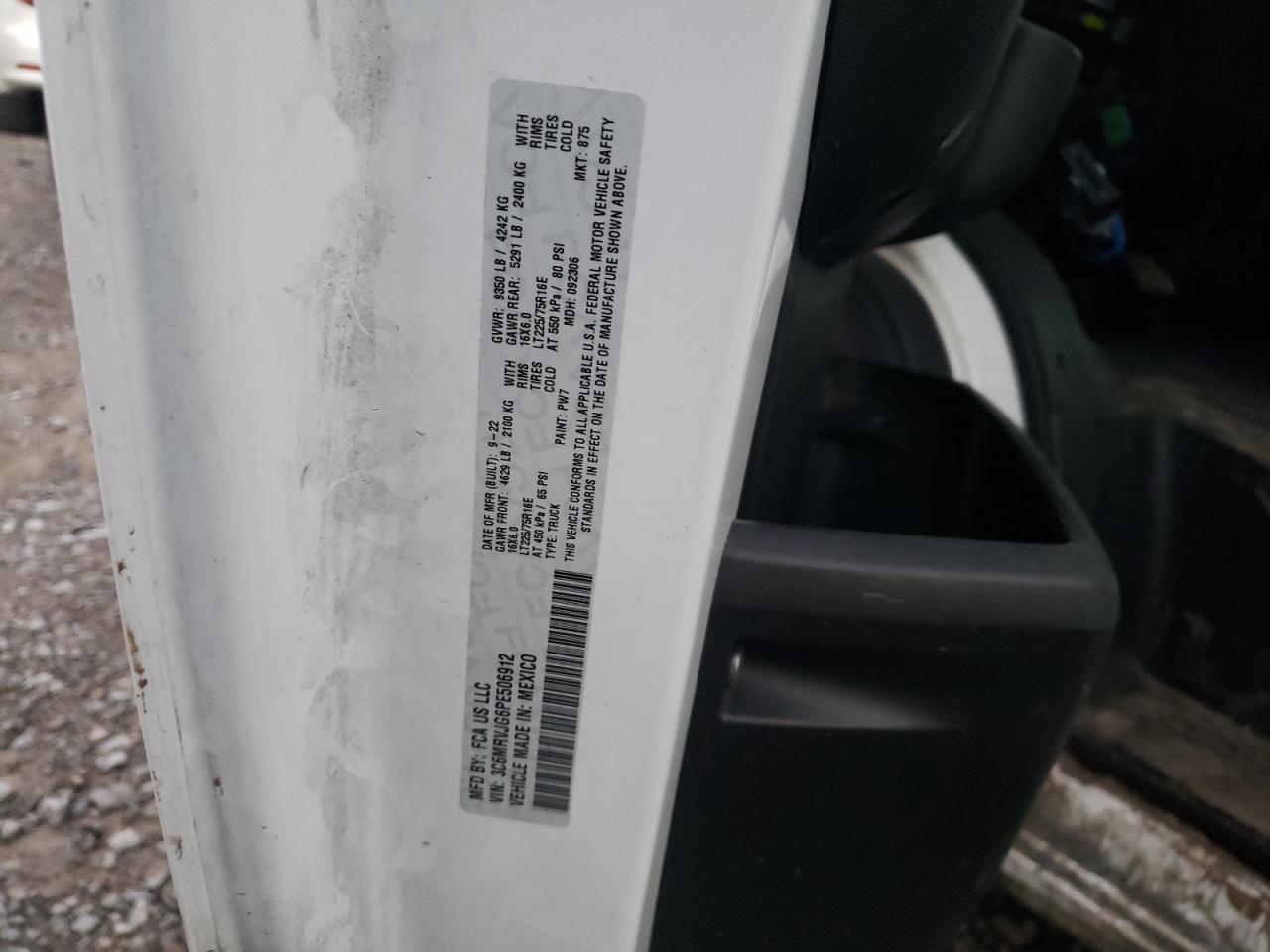 2023 RAM PROMASTER 3500 3500 HIGH VIN:3C6MRVJG6PE506912