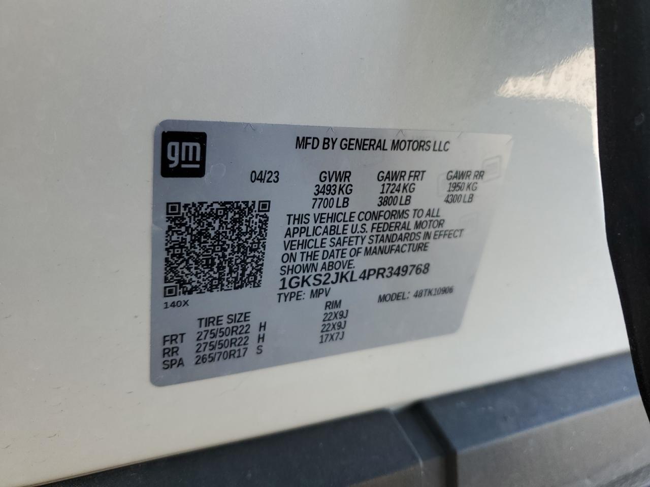 2023 GMC YUKON XL DENALI VIN:1GKS2JKL4PR349768