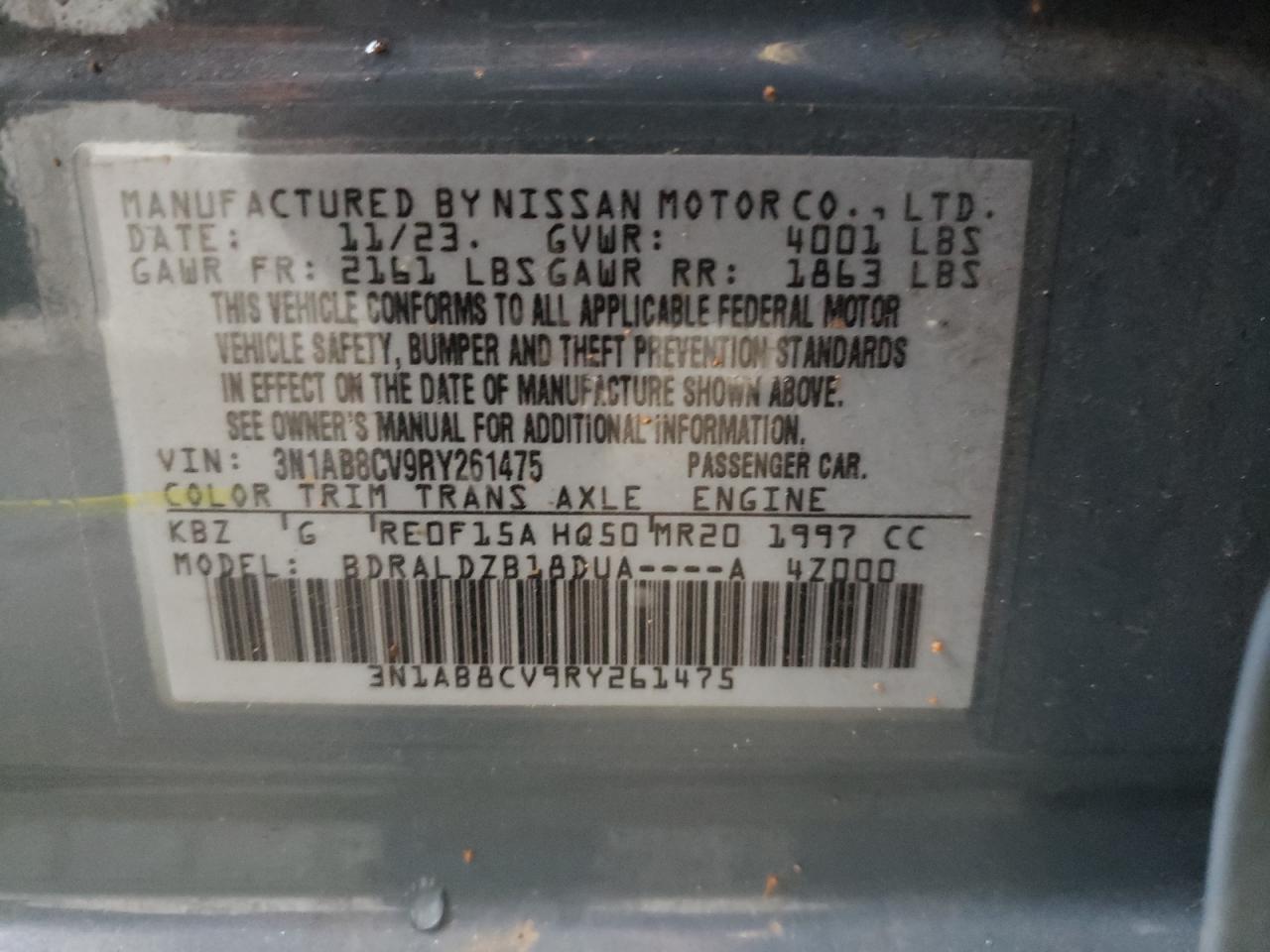 2024 NISSAN SENTRA SV VIN:3N1AB8CV9RY261475