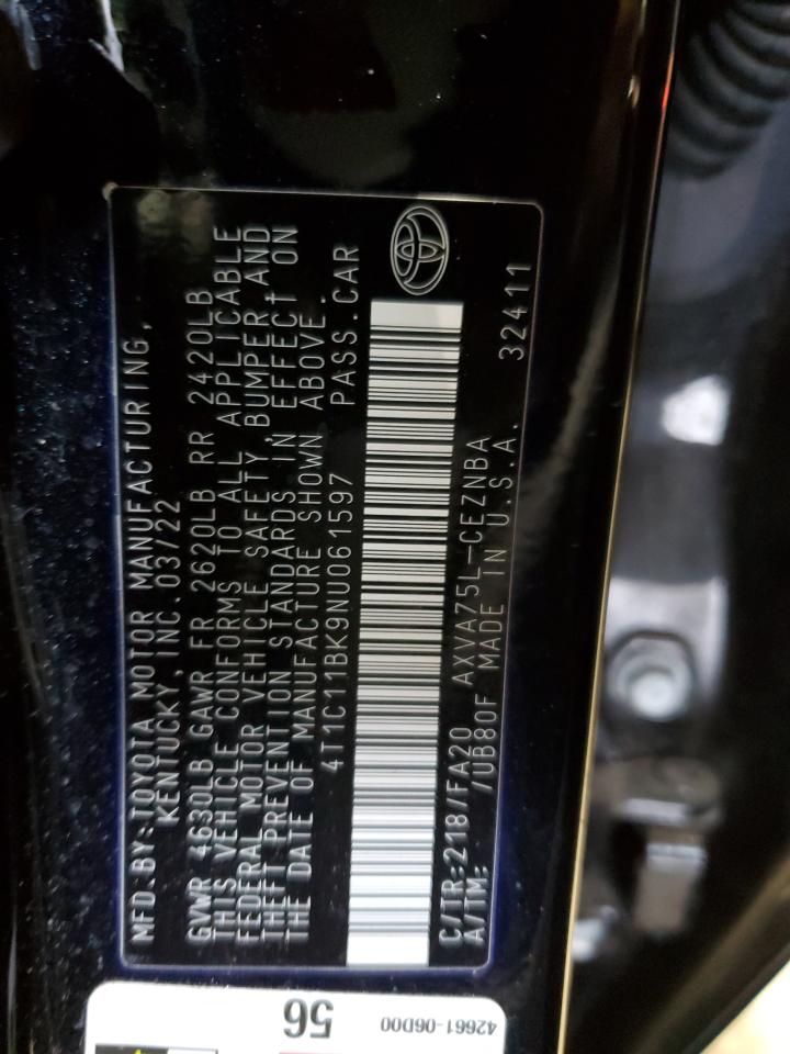 2022 TOYOTA CAMRY LE VIN:4T1C11BK9NU061597