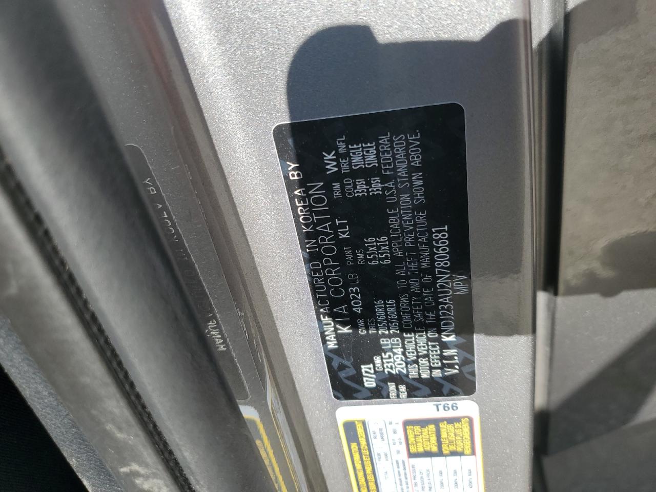 2022 KIA SOUL LX VIN:KNDJ23AU2N7806681