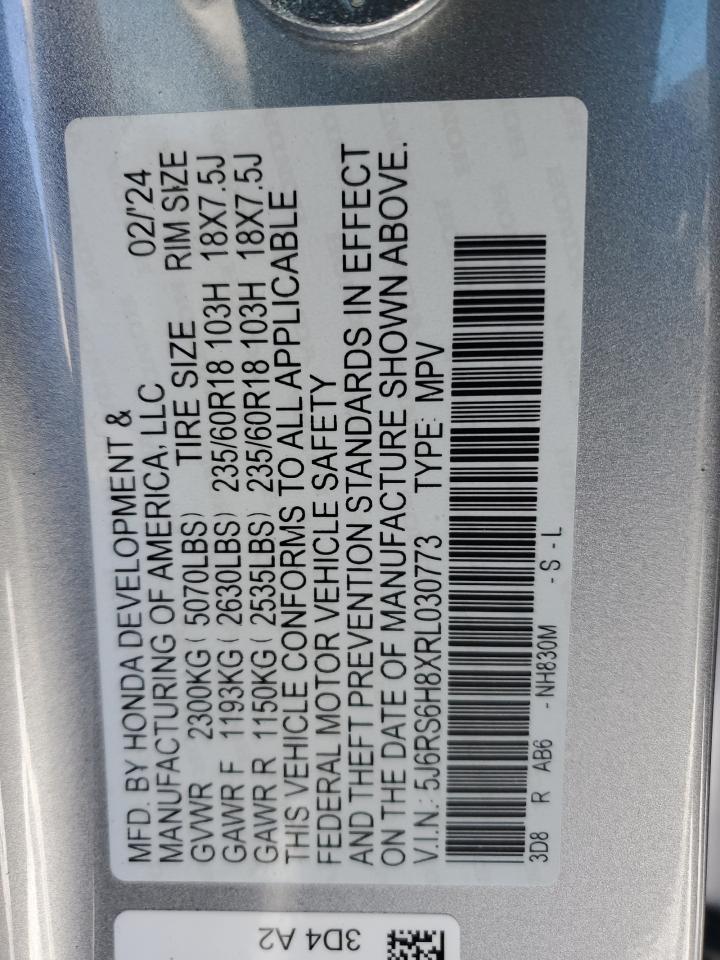 2024 HONDA CR-V SPORT-L VIN:5J6RS6H8XRL030773