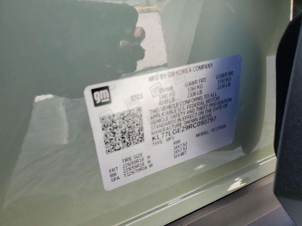 2024 CHEVROLET TRAX 1RS VIN:KL77LGE29RC090797