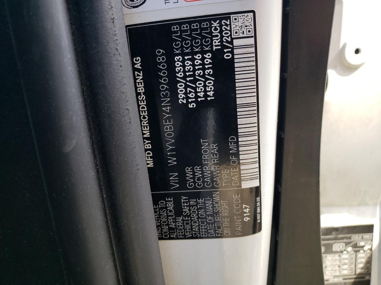 2022 MERCEDES-BENZ METRIS VIN:W1YV0BEY4N3966689